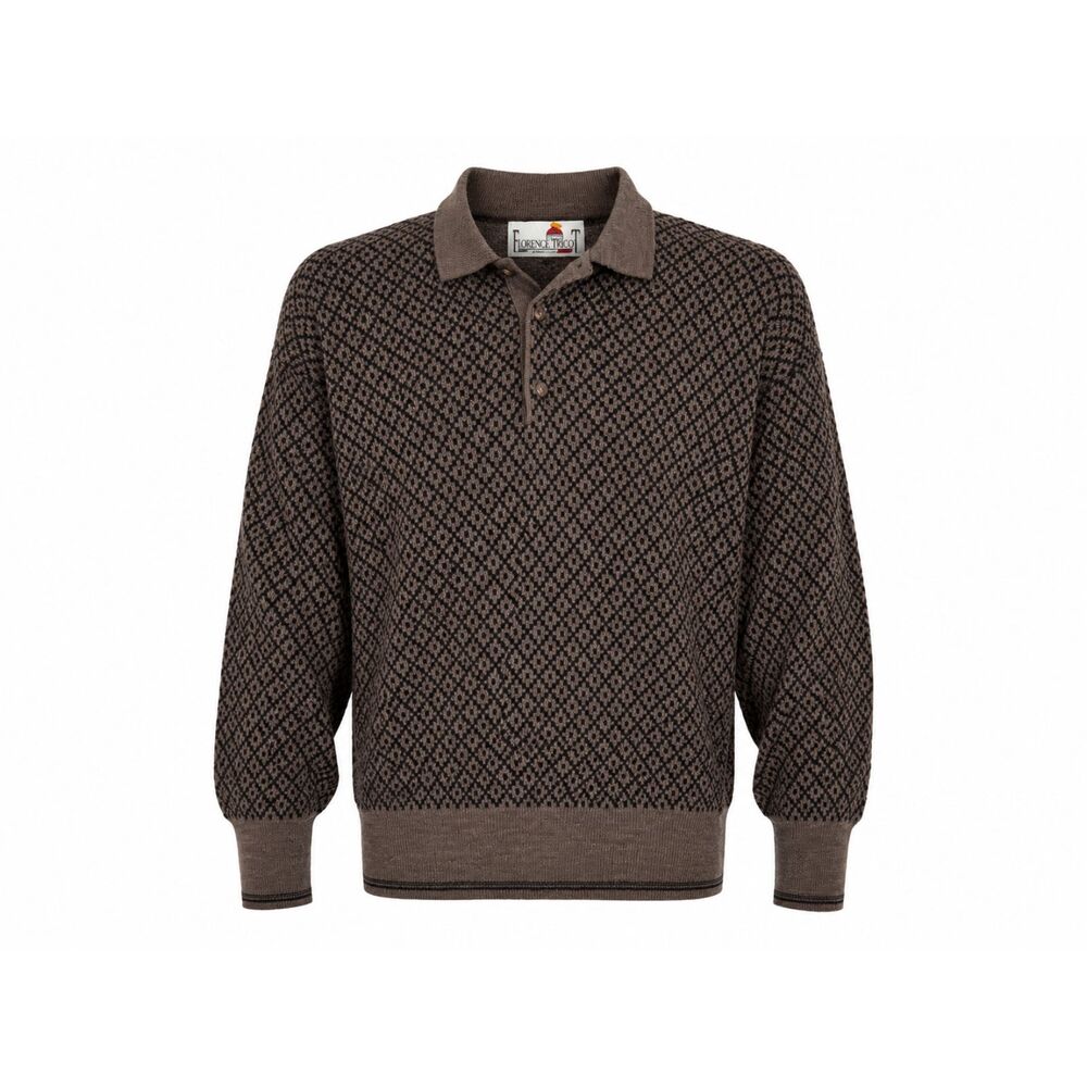 Florence Tricot Made in Italy Polo Sweater Men’s  M Gray Geometric Wool Blend
